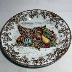 Williams Sonoma Harvest Cornucopia Plate with Brown Floral Design 10.5”